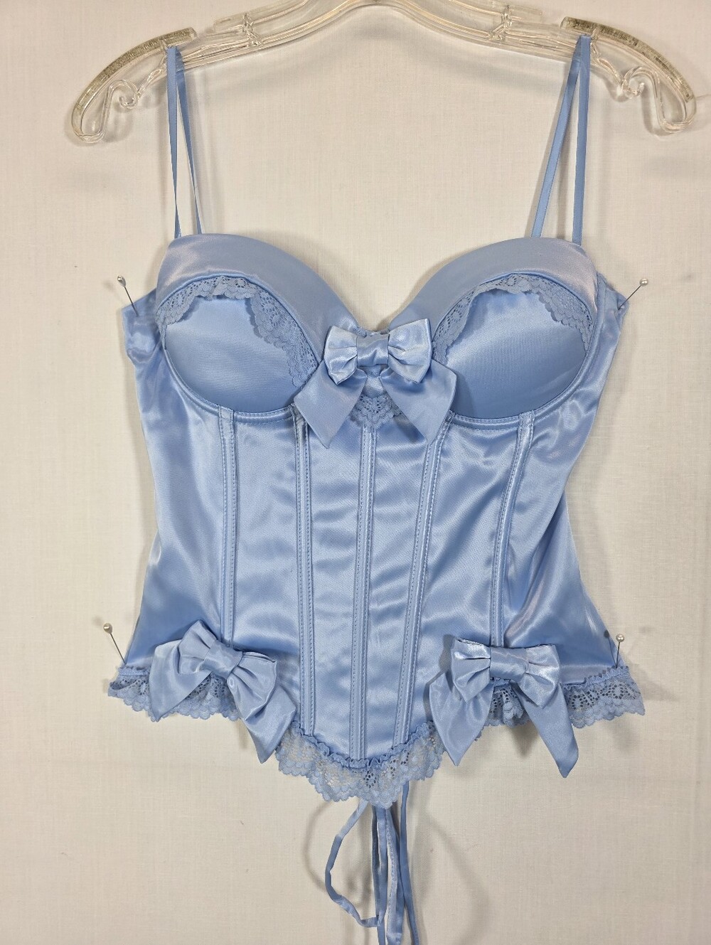 NWT Windsor Light Blue Satin Lace-Up Corset Top - M